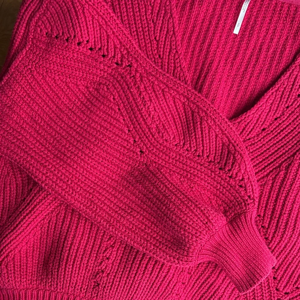 Free People Women's All Day Long V Neck Sweater - Fuego Rosa - tagged S, fits L